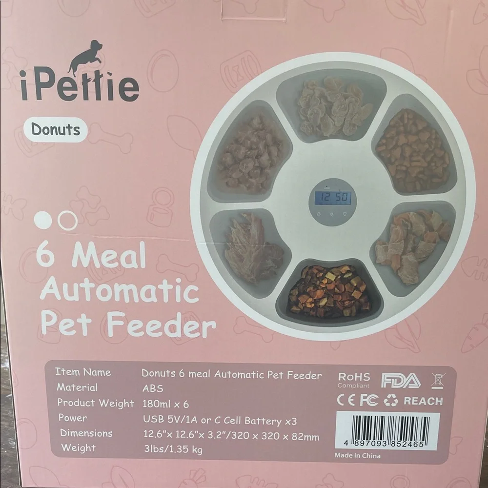 NIB! Ipettie 6 Meal Automatic Pet Feeder White